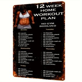 CIFbuy Vintage Fitness Plan Aluminum Sign Home Workout Guide Motivational Wall Decor for Home Gym Bar Indoor Outdoor Use 12x8 Inches No Battery N