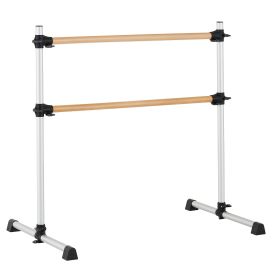Ballet Barre, 4 Ft Double Beechwood Barre Bar for Home, Freestanding Portable Ballet Stretching Dance Bars