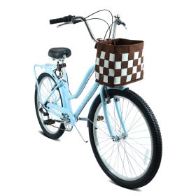 26 Inch 7-Speed City Commuter Bike With Lock & Detachable Basket High-Tensile Steel Frame, Lightweight Alloy Wheels & V-Brakes Multiple Colors Fo (Option: BLUEWHITE)