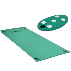 12 x 5 Lily Pad Floating Mat with Cup Holder Table, 3-Layer Portable Roll-Up Water Mat Float Dock for 2-3 People, on Lake, River, Beach, Swimming (Option: Green-1540x420x420 mm)