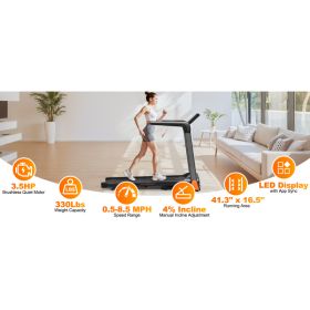 Folding Treadmill 3.5 Horsepower 0.5-8.5MPH 330LBS Capacity LED Display Foldable Walking Pad Treadmill For Home (Option: Default)
