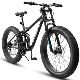 A26309 26 Inch Mountain Bike,Full-Suspension 21 Speeds Drivetrain With Disc-Brake Bicycle, 26x4inch Fat Tire Bike For Men (Option: Black)