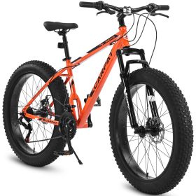 S26109 Elecony 26 Inch Fat Tire Bike Youth Full Shimano 21 Speed Mountain Bike, Dual Disc Brake, High-Carbon Steel Frame, Front Suspension, Mount (Option: Orange)