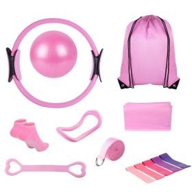 14Pcs Per Set Pilates Ring Kit For Women Exercising With Yoga Ball Arm Stretcher 5 Resistant Bands 8 Resistant Band Elastic Band Non-slip Socks Y (Option: Pink)