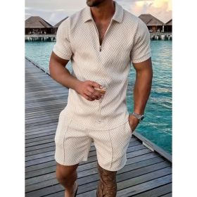 Polo Shirt Sports Short Sleeve Shorts Suit For Men (Option: Apricot-S)
