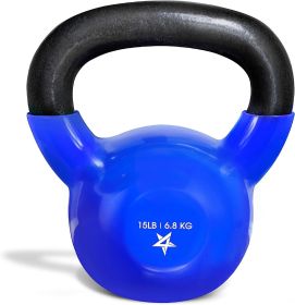 Kettlebell, 5-100 LB Vinyl Coated Cast Iron Strength Training Kettlebells for Home Gym Exercises, Fitness, Full Body Workout Equipment, Push Ups (Color: C. 15LB - Dark Blue  Vinyl Coated)