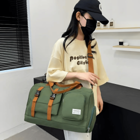 Large capacity travel storage bag with multiple pockets for dry and wet separation, suitable for both handheld and crossbody use (Color: JUNLV)