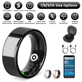Smart Ring Health Tracker Fitness/Sleep/Stress/HRV Tracker with Charging Case Magnetic Charging Cable for Women & Men Compatible with iOS & Andro (size: Black_7)