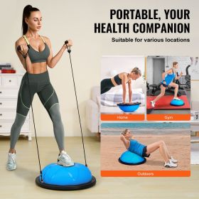 Half Exercise Ball Trainer, 23 inch Balance Ball Trainer, 660 lbs Capacity Stability Ball, Yoga Ball with Resistance Bands and Pump (Color: Blue, Top Non-Slip Texture: Grain Pattern)