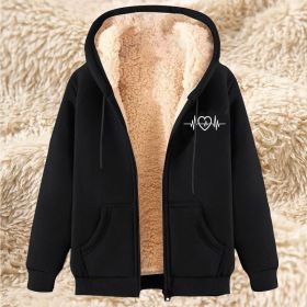 Men's Fleece Hoodie With Fleece Lining, Thick And Warm For Winter, Lamb Fleece For Autumn And Winter (Option: 21 Black-M)