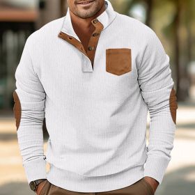 Patch Pocket Jacket Stand Collar Long Sleeve Corduroy Multicolor Hoodie (Option: White-S)